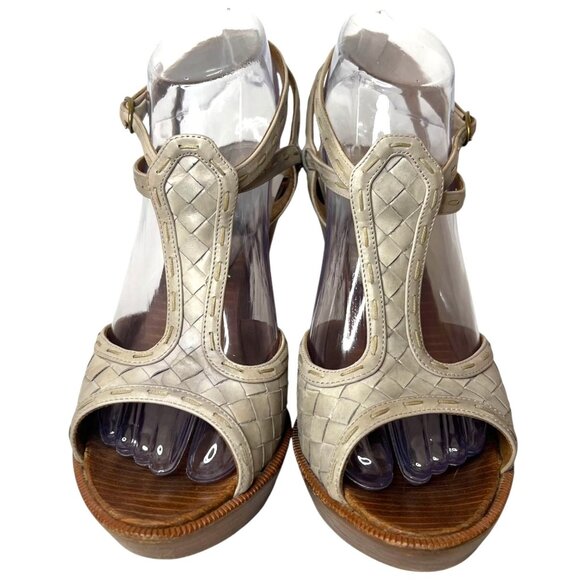 BOTTEGA VENETA Intrecciato Leather Ankle Strap Platform Sandals 38 8 Woven Gray - Picture 5 of 9